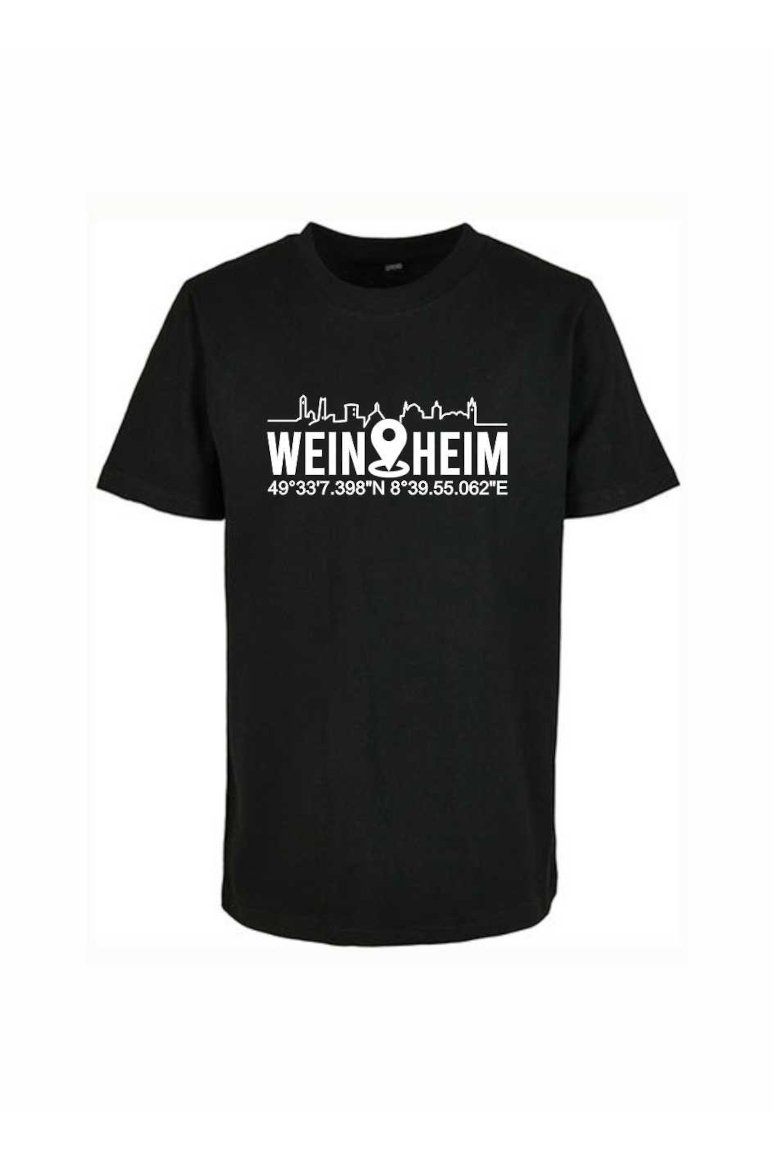 Kinder T-Shirt Weinheim Koordinaten Standort (Druckfarbe weiß)