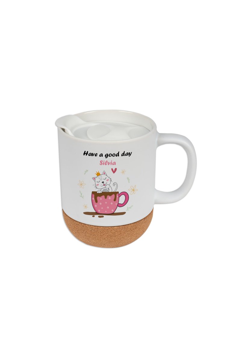 Keramiktasse BEN mit abnehmbarem Korksockel weiß matt