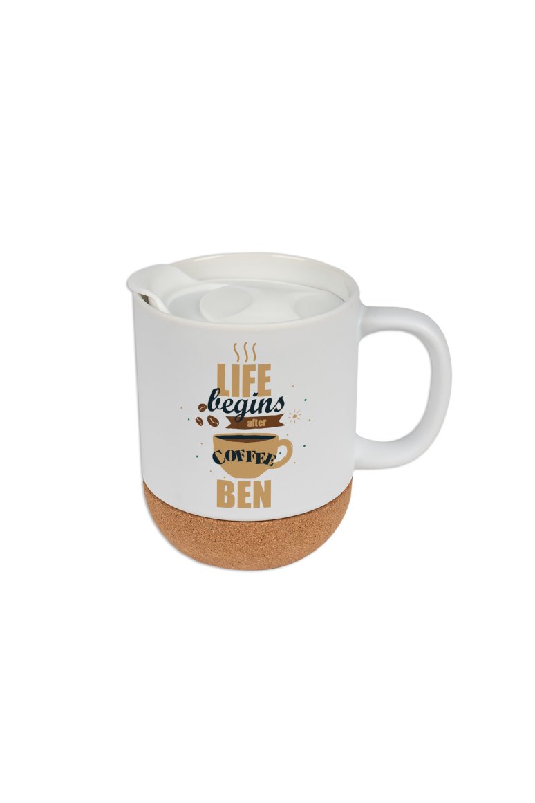 Keramiktasse BEN mit abnehmbarem Korksockel weiß matt
